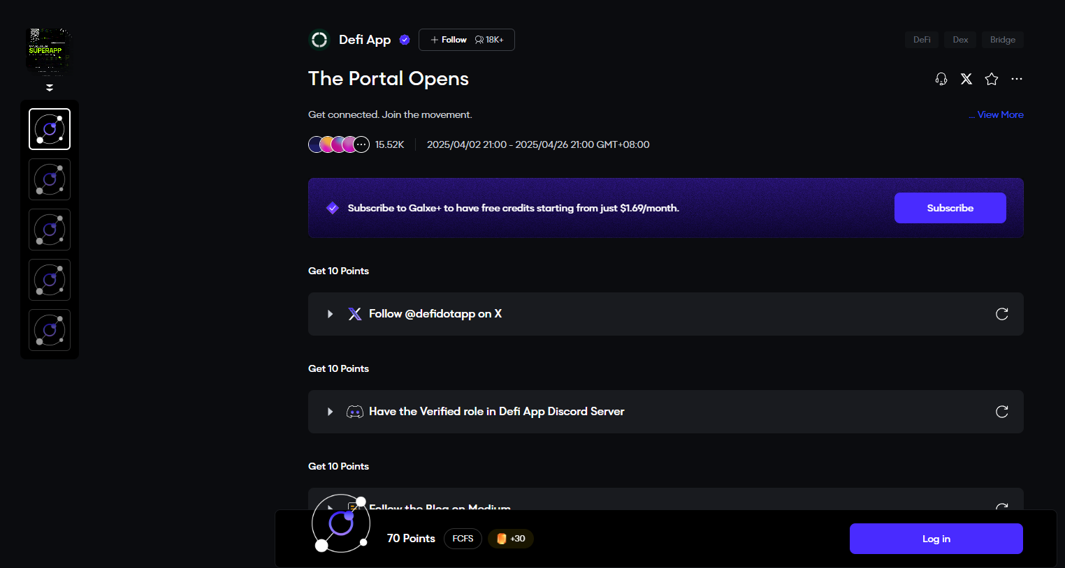估值1亿美元的Defi App 积分获取教程